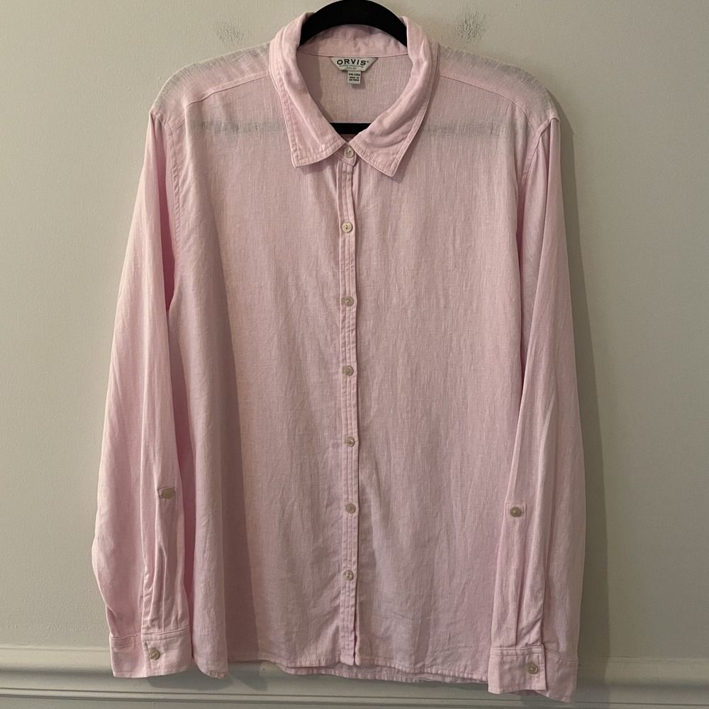 Orvis Womens Linen‎ Blend Button Up  Pastel Pink XXL Resort Lagenlook Minimalist